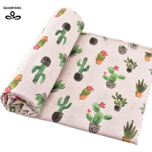 QUANFAN Printed Cotton Linen Fabric For Patchwork Quilting Sewing DIY Sofa Table Cloth Furniture Cover Tissue Curtain Bag Meter