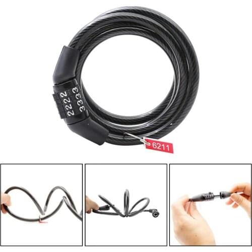 Bike Lock 4 Digit Code Combination Bicycle Security Lock Steel Cable Spiral Cycling Lock Anti-Theft Password Safety Lock No Key