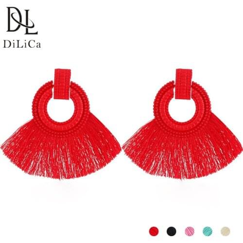 DiLiCa Women Earrings 2021 Trend Fringe Earrings Female Vintage Dangle Earrings Tassel Female Drop Earring pendientes flecos