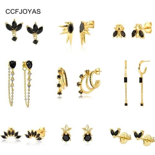 CCFJOYA Real 925 Sterling Silver Animal Black Zircon Stud Earrings for Women Piercing Stud Earring Fine Jewelry pendientes
