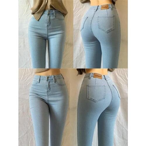 Wavsiyier Denim Pants Vintage Women Solid Korean High Waist Plus Size 2020 Streetwear Autumn Denim Trousers Stretch Elastic Jean