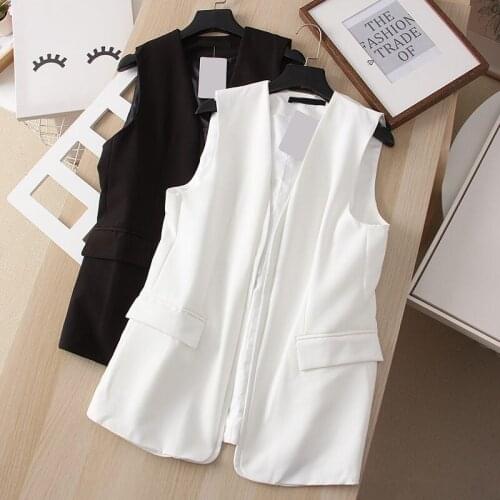 2021 Spring Fall Fashion Temperament Suit Style White Waistcoat No Button Vest Jacket Women V-Neck Sleeveless Blazer Top zh1490