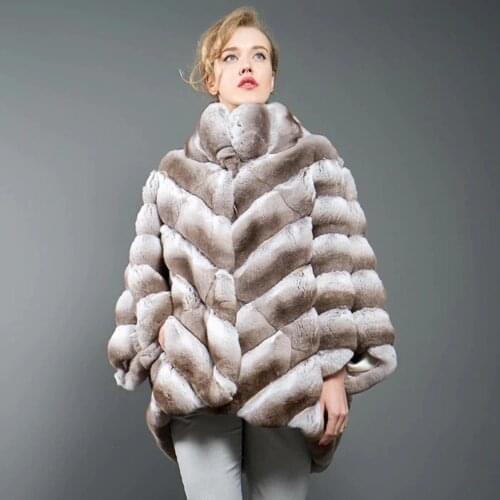 FURSARCAR Light Color Real Rex Rabbit Fur Coat Natural Luxury Women Flare Sleeve Fur Jacket Winter Warm Coats with Fur Collar