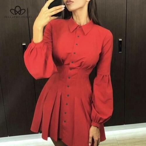 Bella Philosophy Spring Sexy Mini Vintage Sheath Button Bodycon Summer Dress Women Puff Sleeve Party Dresses Vestidos