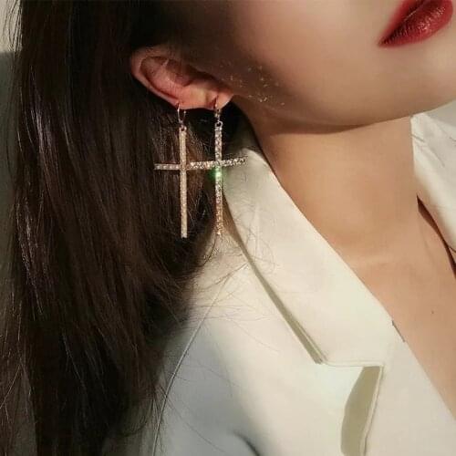 Cross Gold Earrings Trendy Minimalist Geometric Zircon Designer Earrings For Women Retro Rhinestone Pendant Earring Mujer Jewelr