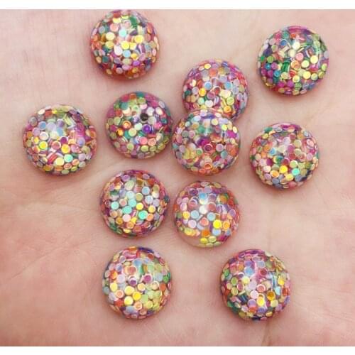 10mm/12mm Shiny Resin Colorful Crystal Glitter Paillette Filled Round Flatback Cabochon Rhinestone DIY Wedding Scrapbook Crafts