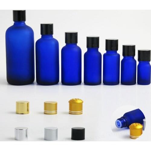 12 X Frost Blue Essential Oil Bottle With Aluminum Lids Reducers Cosmetic Containers 100ml 50ml 30ml 20ml 15ml 10ml 5ml