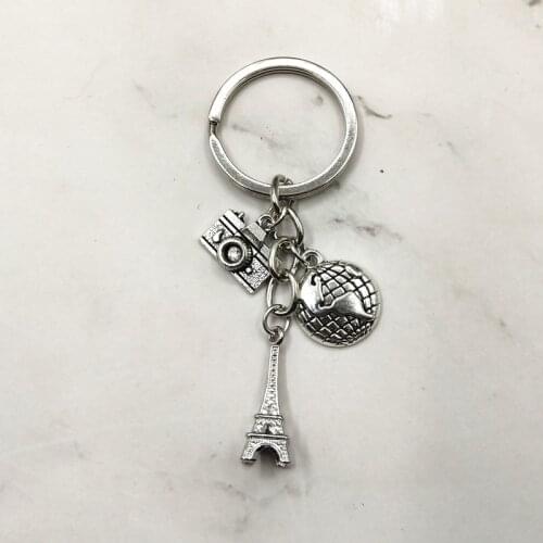 2020 1pcs Earth Paris Tower Keychain Camera Pendant Travel Key Ring Friendship Best Friend Jewelry Diy Handmade