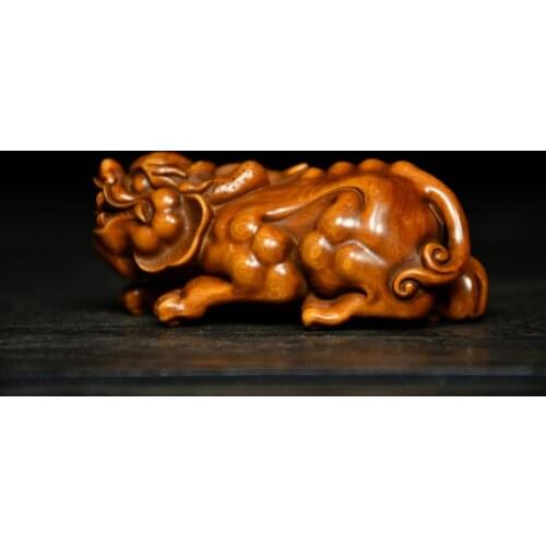 3" China Lucky Seikos Boxwood Lion statue Gatekeeper lion unicorn Town House Exorcism Pendant