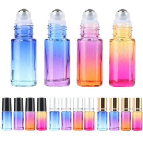 5ml Color Glass Roll On Stainless Steel Beads Essential Oil Bottle Thick Gradient Glass Bottle 100pcs/lot