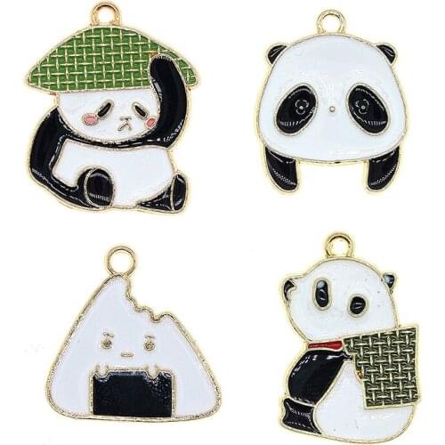 5pcs/lot 23*27mm Cute Enamel Panda Earrings Pendant Charms Kawaii Necklace Bracelet Dangle Earring Small DIY Jewelry Findings