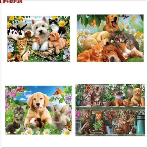 5D Diy Diamond Painting Full Drill Square/round Diamond Embroidery Cross Stitch Home Decor Stickers animals dogs cats scene