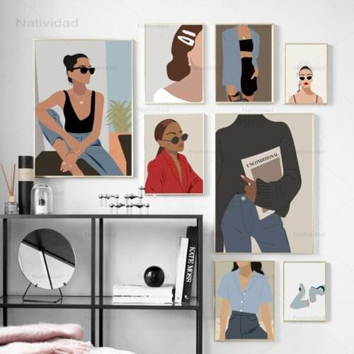 Abstract Fashion Vintage Girl Book Plant Wall Art Canvas Painting Nordic Posters and Prints Wall Pictures for Living Room Decor