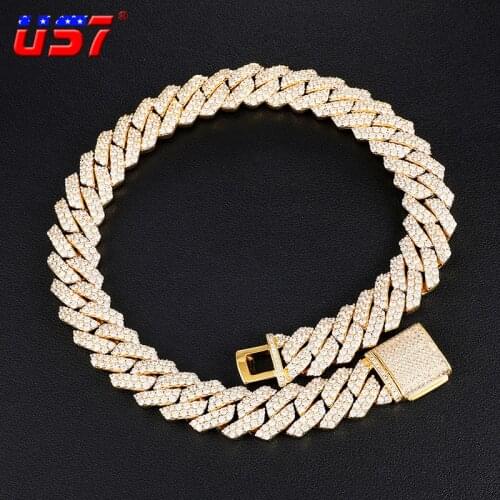 US7 19mm 2Rows Cuban Link Chain For Men Iced Out Bling AAA+ Cubic Zircon Stones Necklace Box Buckle Clasp Hip Hop Jewelry