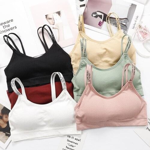 Women Push Up Padded Underwear Wireless Bra Tops Letter Shoulder Strap Tube Tops