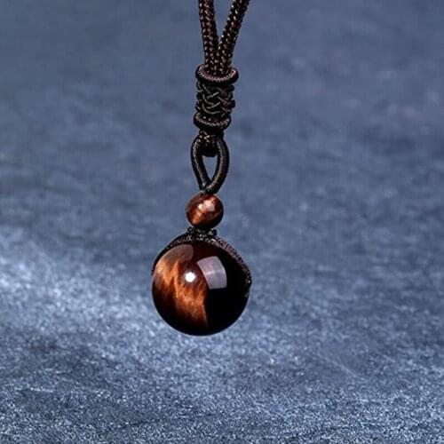 Natural Healing Round Stone Beads Pendant Necklace Lucky Blessing Protection Chakra Stone Pendant for Women and Men