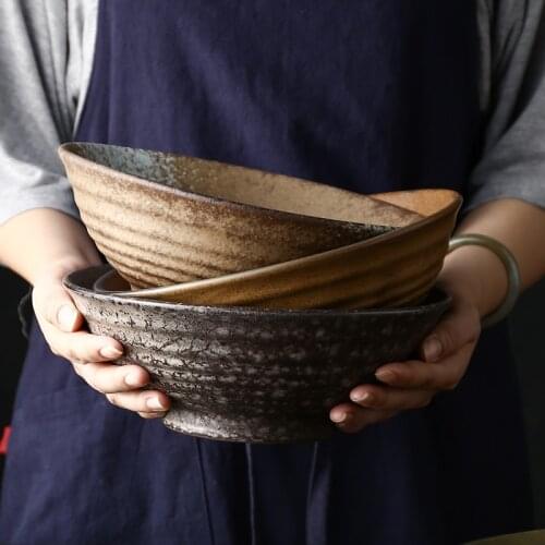 FANCITY Retro Noodle Bowl Stoneware Bowl Tableware Ceramic Bowl Household Large Ramen Bowl Hat Bowl