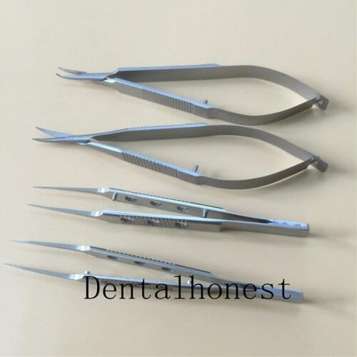 New 11cm Stainless steel ophthalmic microsurgical instruments Needle Holder Micro scissors 4pcs/set