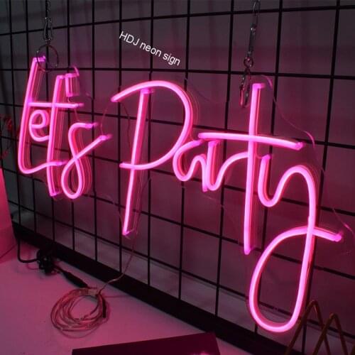 HDJsign Pink Color Neon Sign for rooms bar Transparent Acrylic Flex Custom Lets Party Led Light Wall Decor