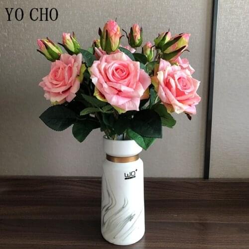 Fake Latex Rose Bouquet Vases For Home Decoration Accessories Wedding Decor Plants Bridal Clearance Floristics Artificial Flower