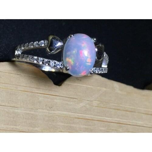 Round Natural Opal Stone Solid Silver 925 Rings Women 100% 925 Sterling Silver Jewelry Elegant Ladys Natural Stone Gifts