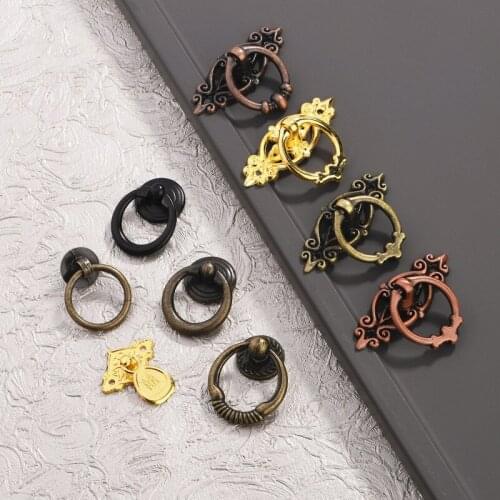 2PC Antique Furniture Handles Zinc alloy Ring Pull for Jewelry box Drawer Cabinet Wardrobe Door Knobs Decor Hardware Accessories