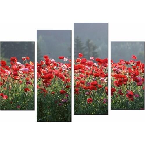 Red Poppies Modern Canvas Wall Art Pictures for Hotels Flowers Painting High Definition Canvas Prints Landscape Artwork Unframed