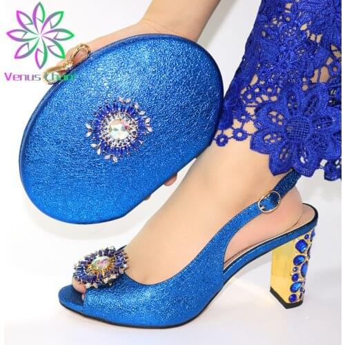Fashion blue Shoes With Matching Bag Set For Wedding Party New Arrival Fashion Women Pumps Shoes and Bag