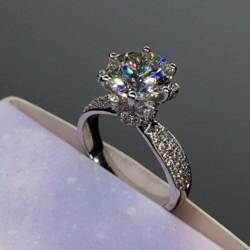 Fashion Jewelry Fashion Flower Jewelry 3ct AAAAA zircon cz wedding band rings for women Silver color Female Ring