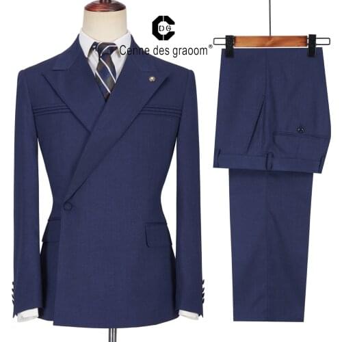 Cenne Des Graoom Mens Suits One Button Double Breasted Tailor-Made Blazers Pants Business Causal Party Singer Groom Wedding A12