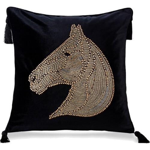 Beaded Horse Head Pattern Pillow Cover 2021 Newly Nordic Home Decor Velvet Cushion Cover with Tassles fundas de cojines T599