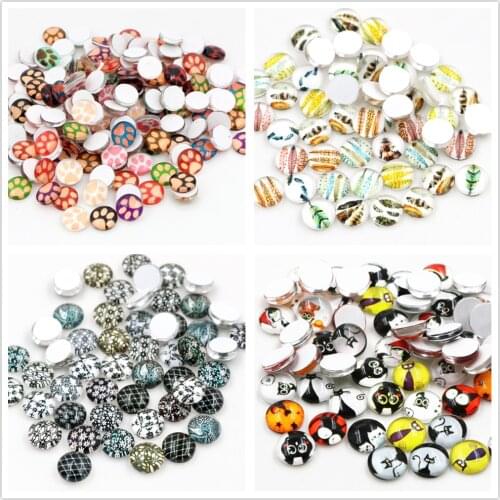 New Fashion Hot Sale 50pcs 8mm Mixed Colors Paw print Style Handmade Photo Glass Cabochons-E1-35