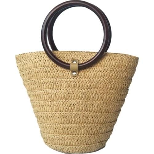 New ins ring handle straw woven bucket bag hand woven leisure beach womens bag 2020