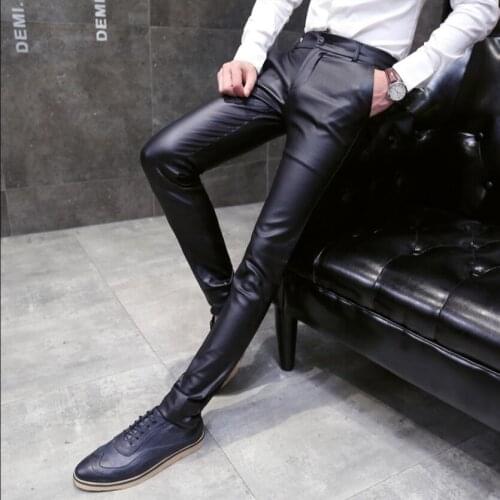 Autumn And Winter Mens Casual Pu Leather Pants Korean Version Of The Slim Feet Pants Plus Velvet Warm Motorcycle Pants Costumes