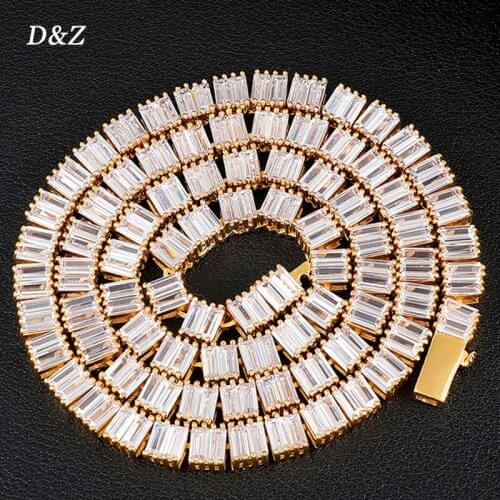 D&Z 6mm Baguette Tennis Chain Choker Necklace Iecd Out CZ Stones 3 Colors Available Hip Hop Charming Necklace For Man/WomenGift