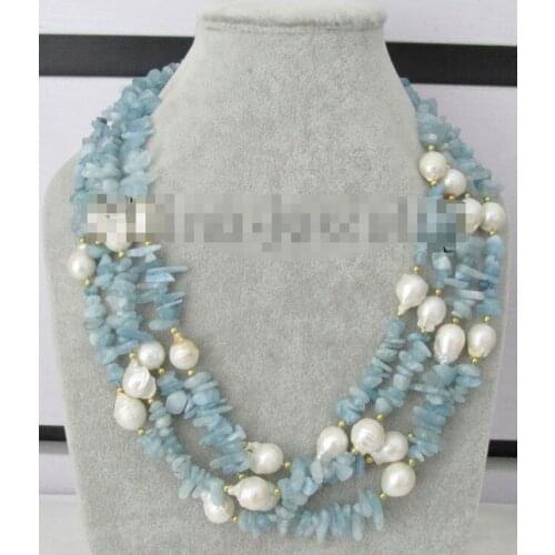 20" 4row 15mm white Reborn Keshi baroque freshwater pearl & green necklace