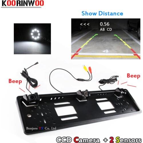 Koorinwoo Dual Core CPU Parktronic EU European Car License Plate Frame camera Car Rear View Camera Car parking Sensor Radars