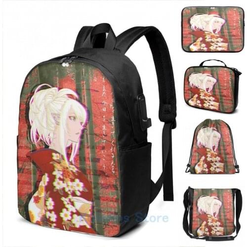 Funny Graphic print Kiss Shot Yukata Glitch USB Charge Backpack men School bags Women bag Travel laptop bag