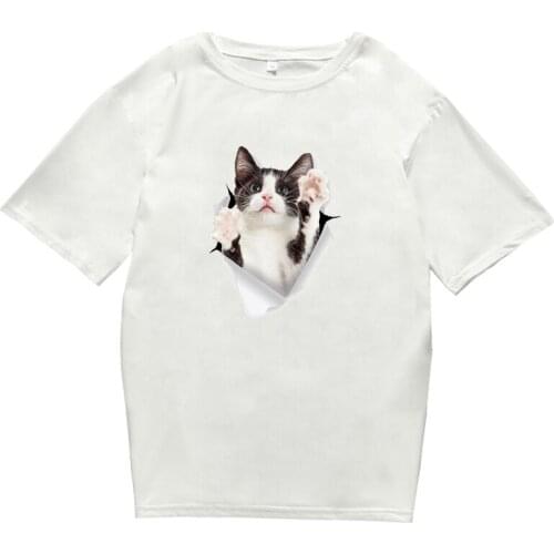 Cute 3D Cat T-shirt Short Sleeve Printting Cartoon O-Neck Top Tee Man and Woman Couple Wear Hot Sale