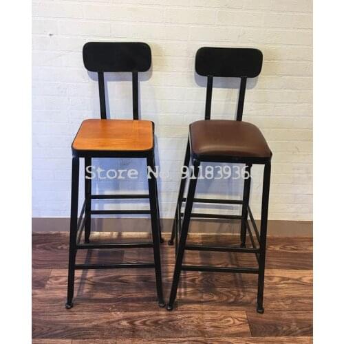 Tieyi Retro High Chair Bar Stool Solid Wood Table Chair Combination Coffee Shop Milk Tea Shop Bar Round Square Table Leather Sto