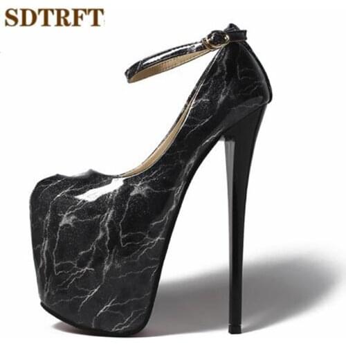 SDTRFT zapatos mujer Buckle Stilettos 20cm Thin High-Heeled Cosplay party shoes woman crossdresser platforms SM pumps US14 15 16