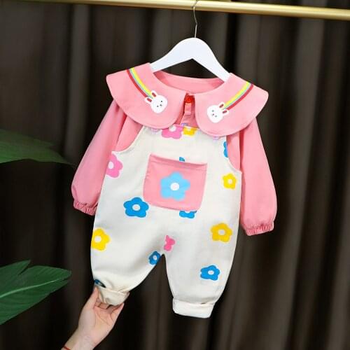 Spring Newborn Baby Girls Clothes Sets Fashion Suit Tops + Overalls Suit Baby Girls Outside Wear Sports Suit Clothing Sets