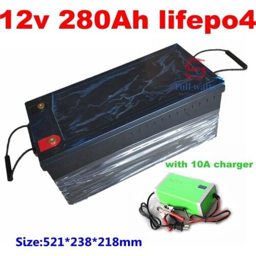 Waterproof Lifepo4 12V 280AH lithium battery capacity 100A BMS 4S for 1200W inverter Solar energy backup power +10A Charger