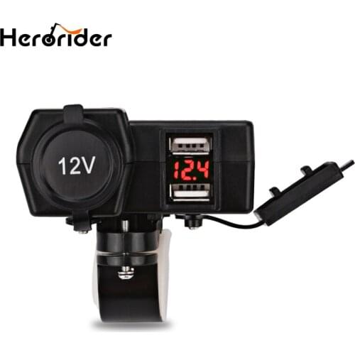 Herorider 12V Motorcycle Charger Led Voltmeter Motorbike Cigarette Lighter Dual USB Socket for Harley For Suzuki Car Charger USB