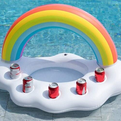 Factory customized rainbow cloud floating bar inflatable serving tray drink holder