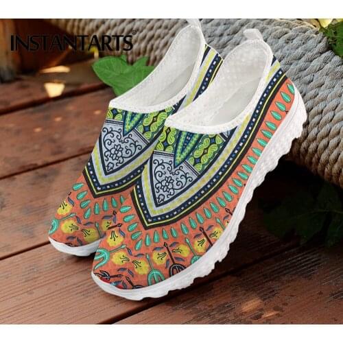 INSTANTARTS Breathable Mesh Sneaker for Women African Tribal Fabric Prints Ladies Flat Shoes Slip on Casual Loafers Shoes Hot