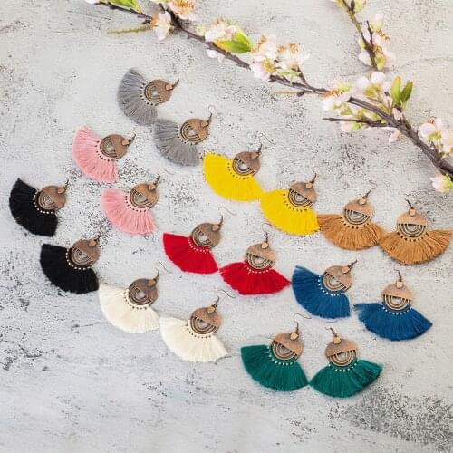 New 18 colors Tassel Earrings For Women Ethnic Round Drop Earrings Bohemia Fashion Jewelry Trendy Cotton Rope Fringe Long Dangle