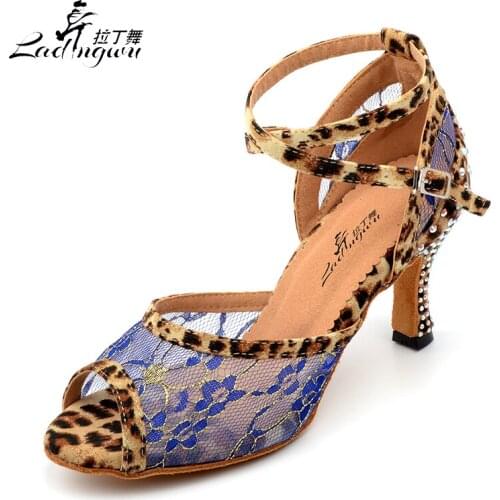 Ladingwu Ballroom Dance Shoes Women Breathable Lace Dance Shoe Latin Woman Salsa Dance Sandals Rhinestone Heel 6/7.5/8.5/10cm