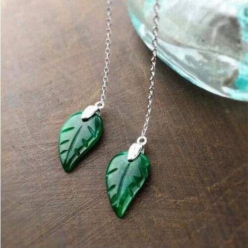 BESTLYBUY Real 925 Sterling Leaf vintage long Drop Earring For Women Fine Jewelry FREE SHIPPING