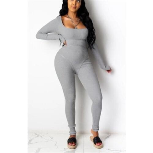 Ribbed Casual Workout Rompers Womens Jumpsuit Backless Long Sleeve Fitness Active Wear Bodycon Fashion Jumpsuits Autumn Winter